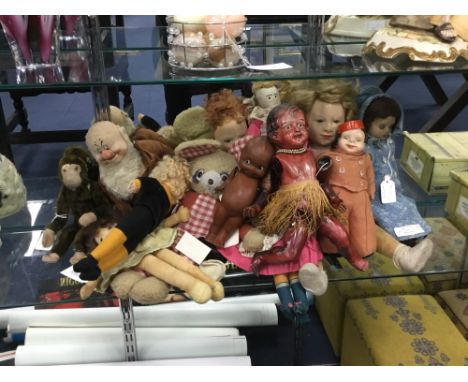 TWO CHAD VALLEY DOLLS, along with a monkey doll and an early Disney Dwarf doll (4)
