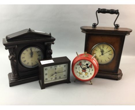 MICKEY MOUSE ALARM CLOCK, along with a small ship's style timepiece and various novelty clocks