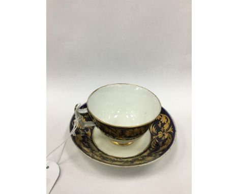 DERBY CUP AND SAUCER, along with a German jar with cover and a Worcester china works pot (3)