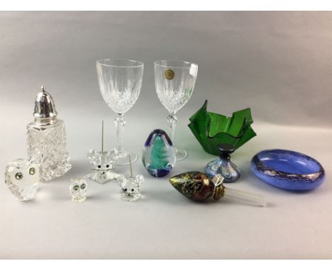 SWAROVSKI CRYSTAL ANIMALS, along with Caithness and other paperweights, Crystal de France glasses, blue glass goblets and oth