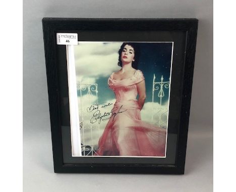 COLOUR PRINT OF ELIZABETH TAYLOR, with signature, framed