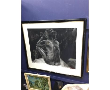 LEWIS EVANS, SEATED NUDE, large print, 58.5cm x 73.5cm, mounted, framed and under glass; along with three other pictures (4)