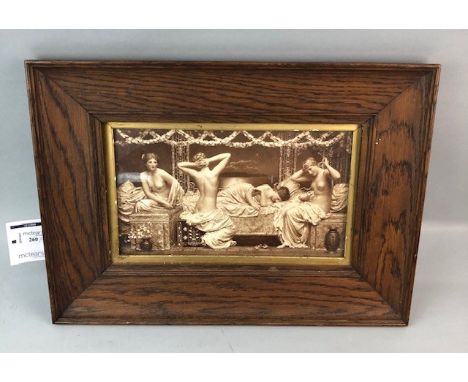 CHROMOLITHOGRAPH, along with another print depicting a courting scene Largest picture size 46cm x 38cm Both framed and under 