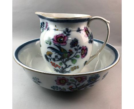 LOSOL WARE 'ROSS' PATTERN CERAMIC TOILET SET, comprising chamber pot, water jug, wash bowl, toothbrush pot, and two soap dish