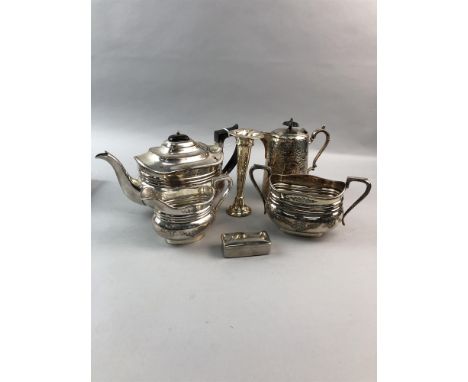 SILVER PLATED THREE PIECE TEA SERVICE, along with plated entree dishes, toastrack, muffin dish, canteen and cutlery