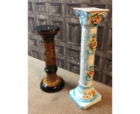 TWO CERAMIC PEDESTALS, tallest 87cm high