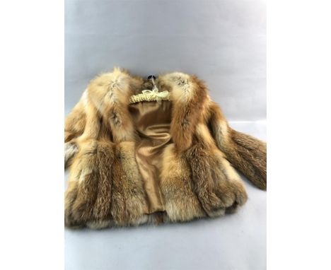 FOX FUR JACKET, approximately UK size 10-12, along with fur accessories comprising a fur stole, fur lined fingerless mittens,