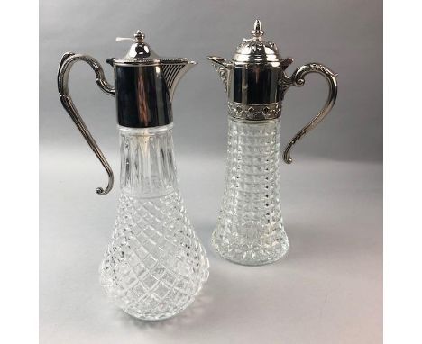 SILVER PLATED THREE PIECE TEA SERVICE, along with two claret jugs and a entree dish (6)