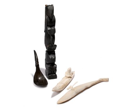 A Haida spoon Northwest Coast horn, with a carved eagle head to the handle and linear decoration to the bowl, 17.6cm long, a 