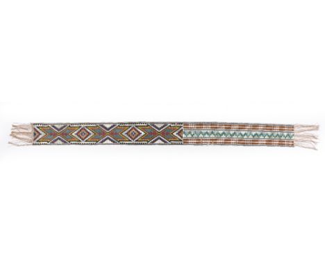 A Mesquakie loom beaded sash Great Lakes, North America coloured glass beads with two differing geometric designs, circa 1890