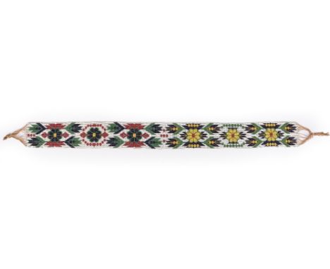 An Ojibwa loom beaded sash North East North America coloured glass beads with geometric floral designs, circa 1900, 101cm lon