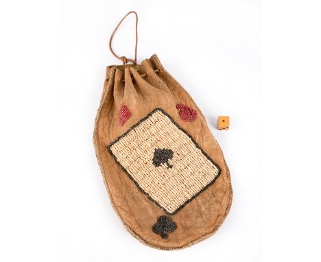 An Apache pouch Southwest North America buckskin and coloured glass beads, with an ace of spades playing card and a diamond, 