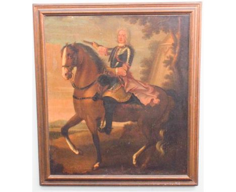 Late 18th century oil on canvas portrait painting of a military general on horseback, family believed subject to be John, fir
