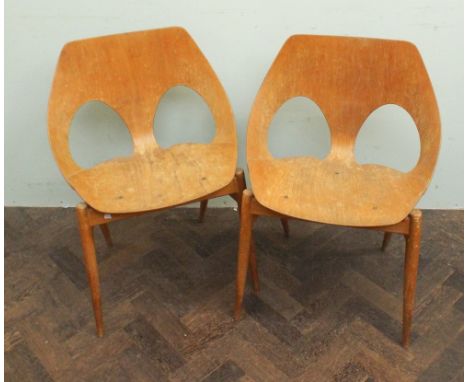 Three 1960's bent wood style light wood dining chairs stamped Kandya