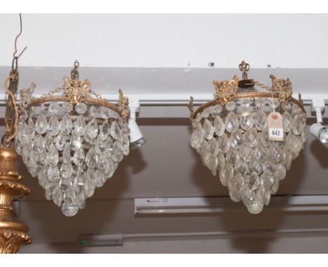 Pair of glass cherub decorated glass lustre lamp shade fittings 