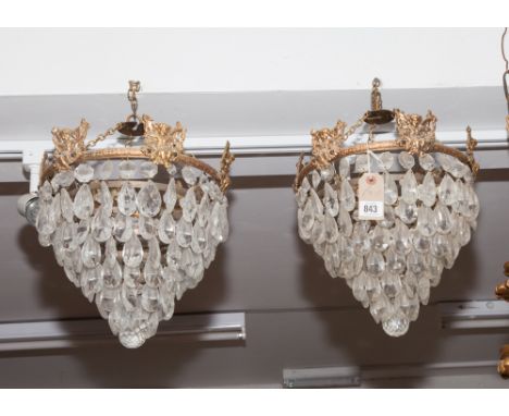 Pair of glass cherub decorated glass lustre lamp shade fittings 