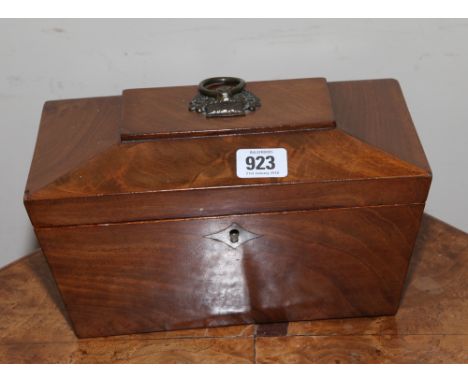 Early Victorian mahogany sarcophagus shaped tea caddy