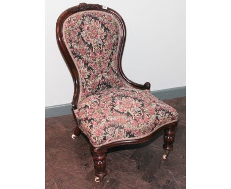 Victorian walnut framed tapestry upholstered occasional chair with spoon back 