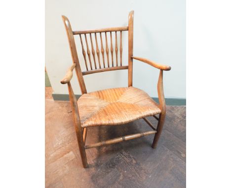 Elm stick back elbow chair with rush seat 