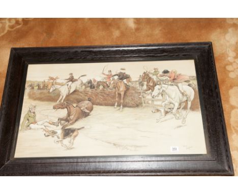 Large Cecil Aldin print of a hunting scene 
