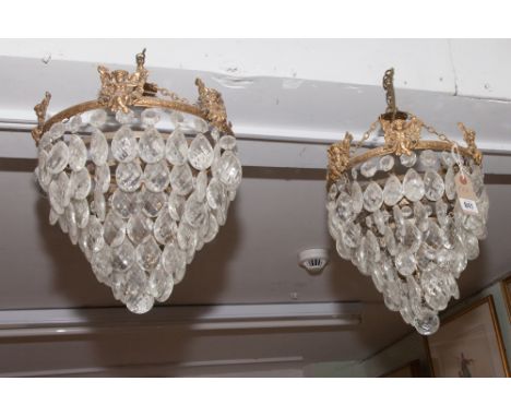 Pair of glass cherub decorated glass lustre lamp shade fittings 