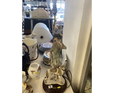 A decorative figural table lamp, lady and her dog, with certificate