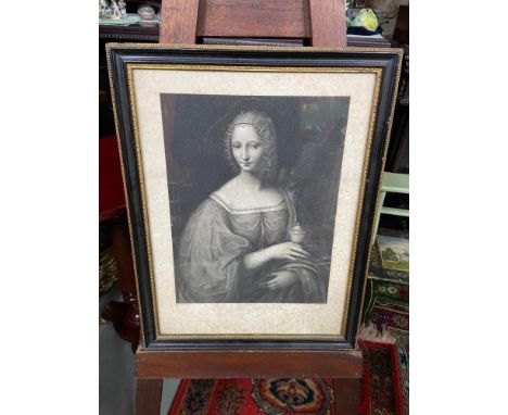 A 19th century engraving print titled 'Dilexit MVLTVM' Fitted with a black and gold moulded frame. 