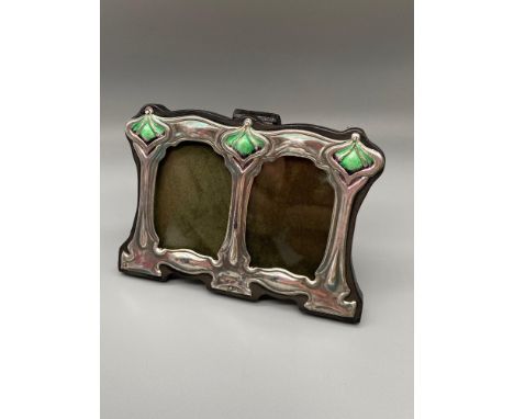 A Silver and enamel art nouveau style double easel back picture frame [7.5x11.5cm] 