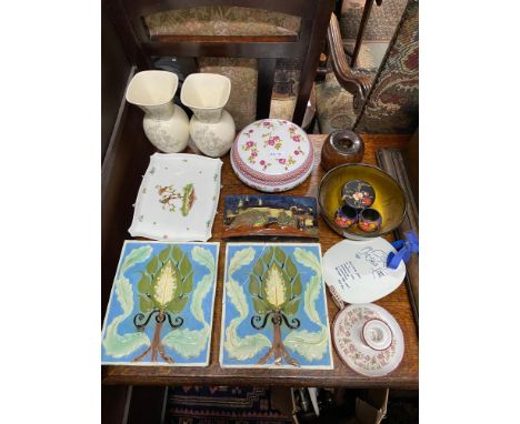 A Lot of various collectables to include Two Victorian Tiles, Enamel candle stick holder, Royal Copenhagen plaque, Large Limo