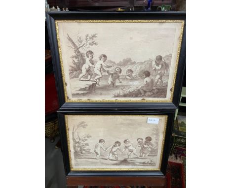 Two 18th century engravings of children playing. F. Bartolizzi Sculp, G.B. Cipriane. Both within black and gilt moulded frame