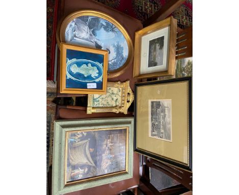 A Lot of various framed prints, Antique Minton style tile framed and engraving of The High School, Calton Hill, From the Cano
