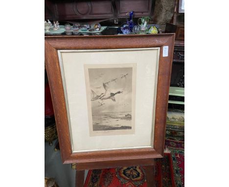 Archibald Thorburn. Signed engraving print depicting flying ducks. Signed in pencil by the artist. 