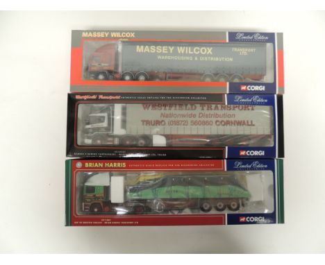 CORGI - limited editions 1:50 scale models: CC11901 ERF EC Brian Harris Transport Ltd; CC12213 Scania 4 Westfield Transport L