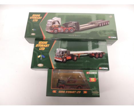 CORGI - Eddie Stobart - limited edition CC12502 Atkinson Borderer Flatbed Trailer; CC12203 Scania Low Loader and 23203 Bedfor