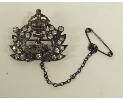 A Royal Navy sweetheart brooch, sterling silver, enamel and paste set