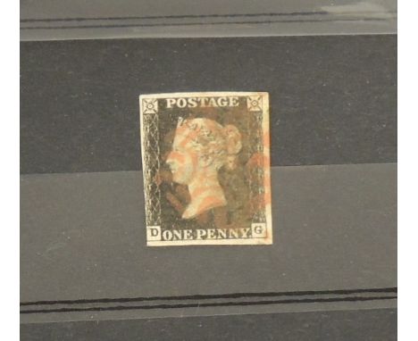 GREAT BRITAIN - 1840 1d black DG light red MX 3 v good margins 4th just touches at bottom of left side, fresh