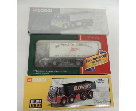 CORGI - CC11507 Road Transport Heritage AEC MKV 8 Wheel Suttons of Cornwall, boxed; 11701 Building Britain ERF KV Tipper Blow