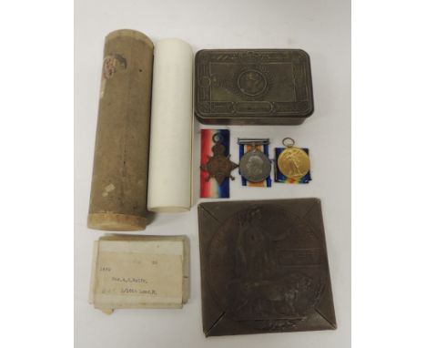 WWI casualty Trio for 1839 Pte A D Rolfe 1/16 Lond R complete with death plaque in envelope, scroll and official letter in or