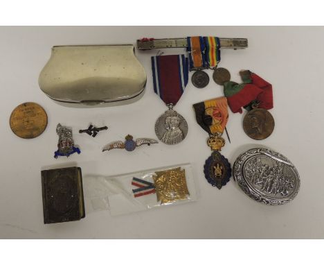 A Royal Army Pay Corps enamelled silver metal sweetheart brooch; George V and Queen Mary silver jubilee medal; other medals; 