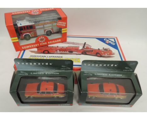 CORGI - Vanguards VA 08614 Jaguar XJ12 Silverstone Fire Tender in displplay box (2); C1143/2 American LaFrance Aerial Ladder 