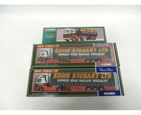 CORGI CLASSICS - Eddie Stobart: 23101 Ford Transcontinental Tilt Trailer; 75601 Renault Premium Curtainside and CC12401 Volvo