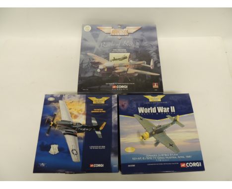 CORGI - Aviation Archive: Battle of Britain Avro Lancaster; WWII Jumkers JU Stuker and P51D Mustang  Air Force, all boxed (3)