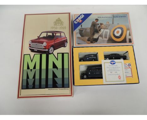 CORGI - Mini 30th Anniversary limited edition 1959 - 1989, in box; 50th Anniversary Battle of Britain, with certificate, in b