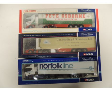 CORGI - limited edition 1:50 scale models CC12209 Scania Curtainside Pete Osborne Logistics Ltd; CC12215 Scania 4 Series J R 