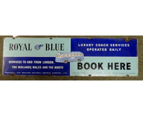 A good quality advertising sign for Royal Blue Luxury Coach Services, single sided enamel and with white/black lettering on d