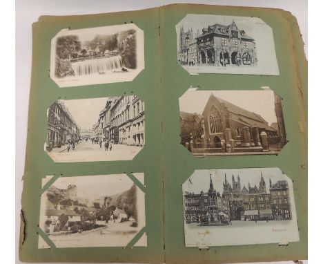 An album of approx 380 assorted early 20th Century postcards includes photo topo Peterborough, Weston Super Mare, Glastonbury