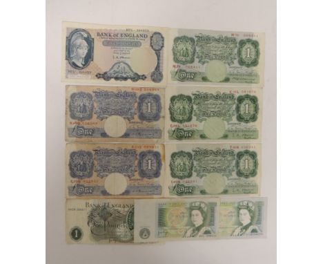 Bank of England Helmeted Britannia series £5 note H75 331023 signed O'Brien; WWII issue Bank of England £1 blue/pink signed P