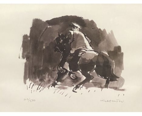 SIR KYFFIN WILLIAMS RA limited edition (213/500) print - Patagonian rider on horseback, signed in full, 36.5 x 46cms