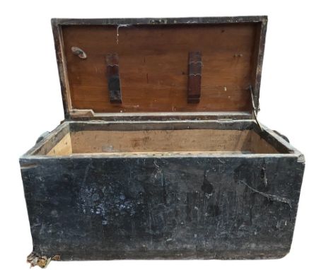 ANTIQUE PINE TOOLBOX with fitted interior, 49cms H, 98cms W, 45cms D
