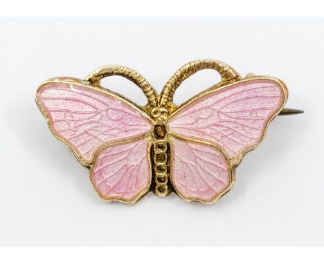 Opro Oslo (1945-present day) - a small pale pink silver gilt and enamel butterfly brooch, marked 925 S Opro length approx 20m